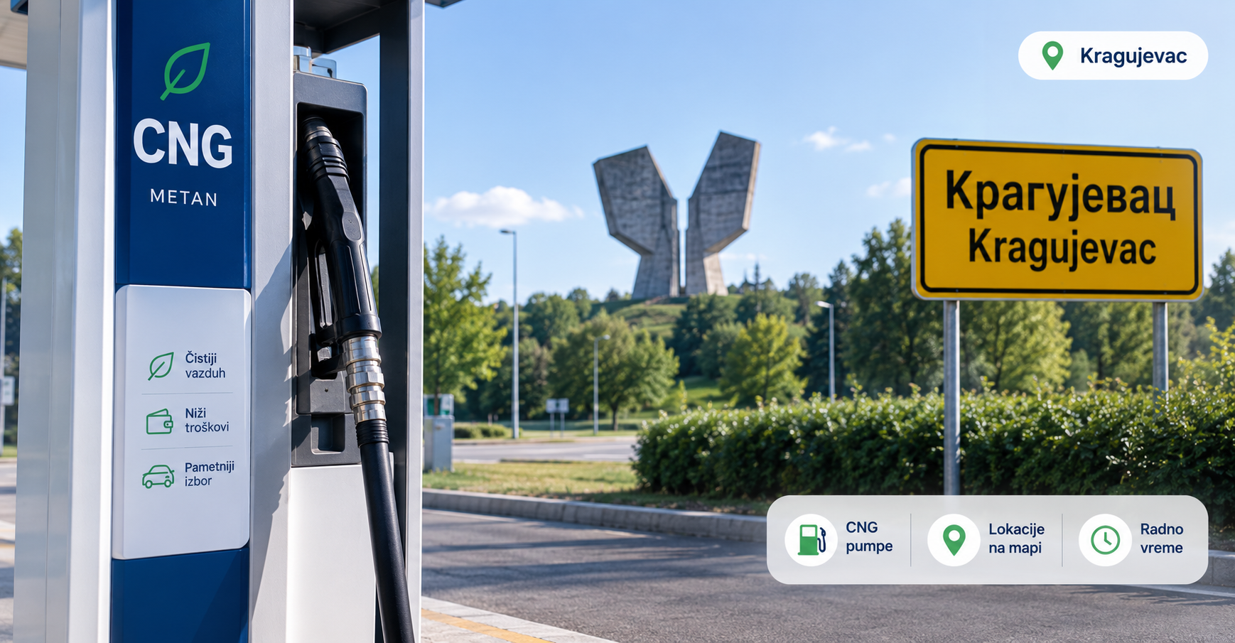 Metan (CNG) pumpe u Kragujevcu - vodič 2026